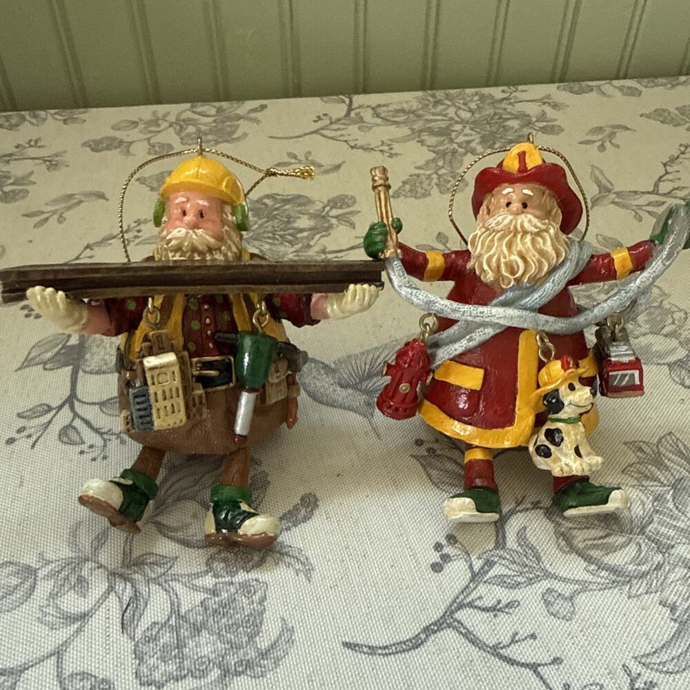 Vtg Roman Christmas Fireman Construction Santa Resin Dimensional Ornament Charms
